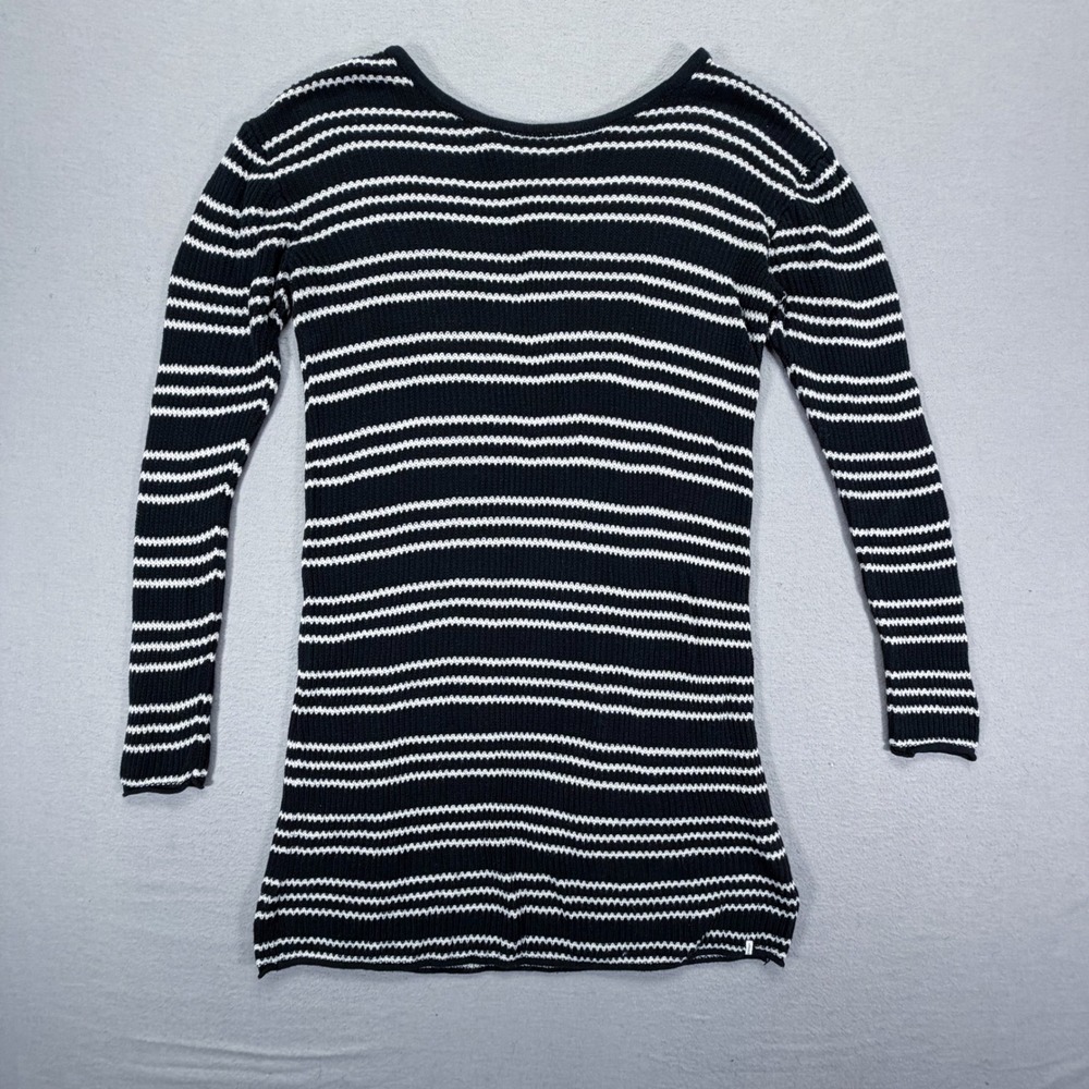 Volcom Sweater Women Medium‎ Black Striped Long Sleeve Cotton Knit